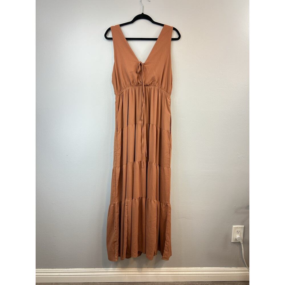 Wishlist Apparel Boho Maxi Dress Medium Tiered Burnt Orange Sleeveless V Neck